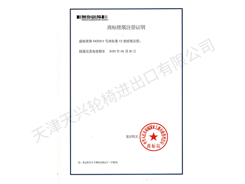 Trademark renewal registration certificate